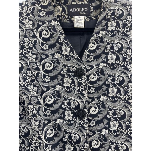 Adolfo Atelier Womens Blazer Black Floral Embroidered Lined Side Slit V Neck 10 - Picture 6 of 8